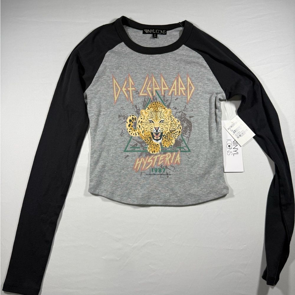 Vinyl Icons Def Leppard Hysteria Raglan Long Sleeve Tee NWT - Gray/Black